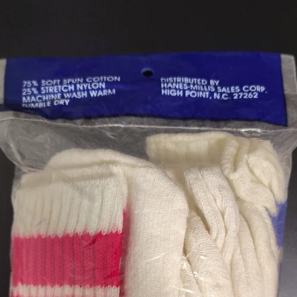 Men's Vintage Hanes Red Label Over the Calf Tube Socks 9-15 Striped 80's 3-pack - Picture 3 of 5